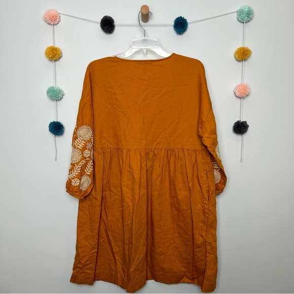 Madewell Embroidered-Sleeve Mustard Popover Dress - Picture 9 of 9